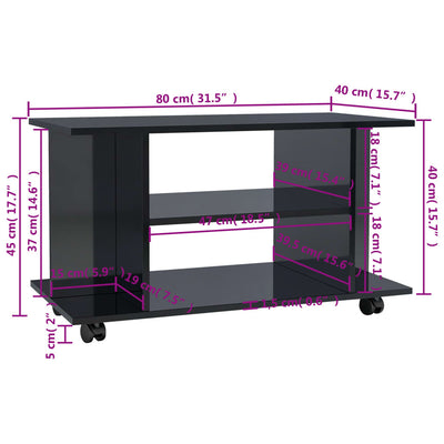 TV Cabinet with Castors High Gloss Black 80x40x40 cm Engineered Wood