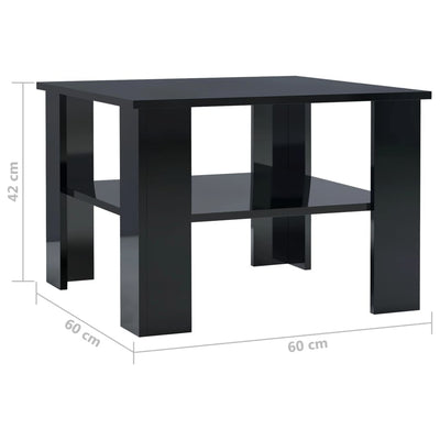 Coffee Table High Gloss Black 60x60x42 cm Engineered Wood