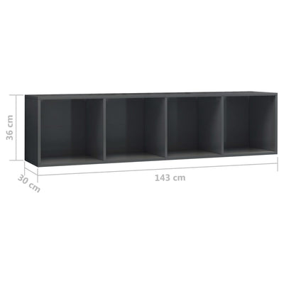 Book Cabinet/TV Cabinet High Gloss Grey 143x30x36 cm