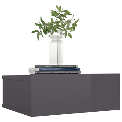 Floating Nightstand High Gloss Grey 40x30x15 cm Engineered Wood