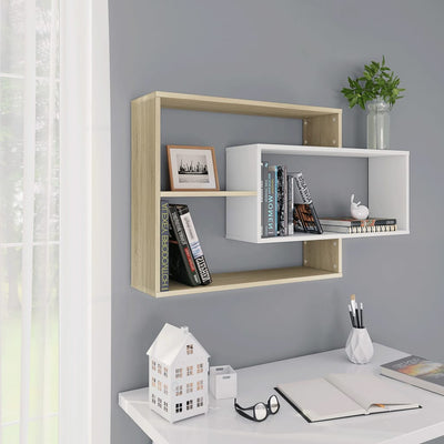 Wall Shelves White and Sonoma Oak 104x20x58.5 cm Engineered Wood