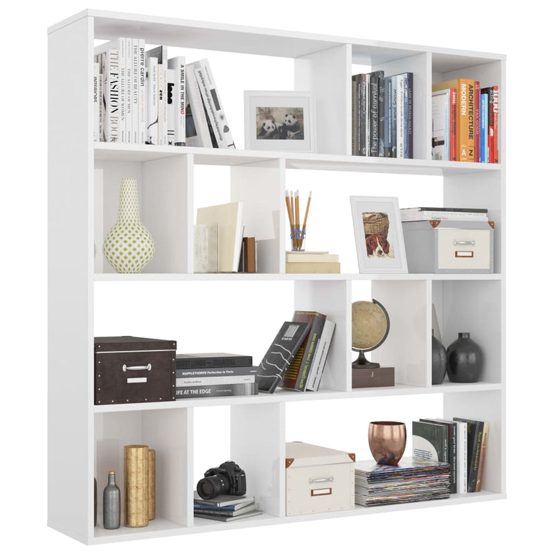 Room Divider/Book Cabinet High Gloss White 110x24x110 cm Engineered Wood