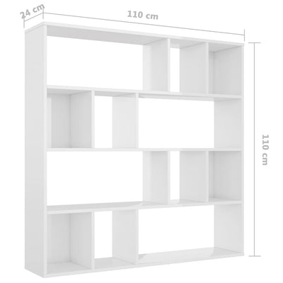 Room Divider/Book Cabinet High Gloss White 110x24x110 cm Engineered Wood