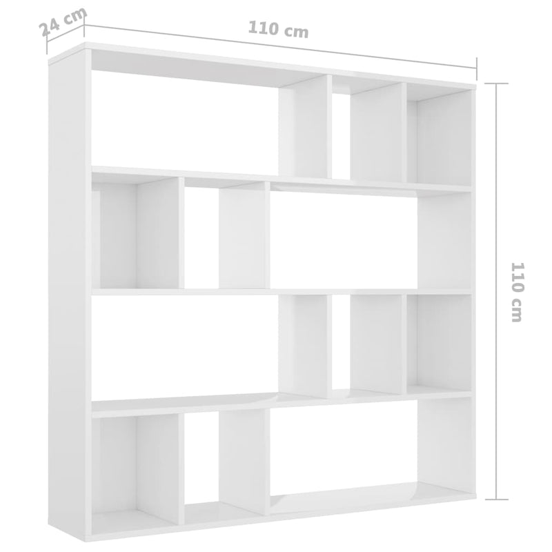 Room Divider/Book Cabinet High Gloss White 110x24x110 cm Engineered Wood