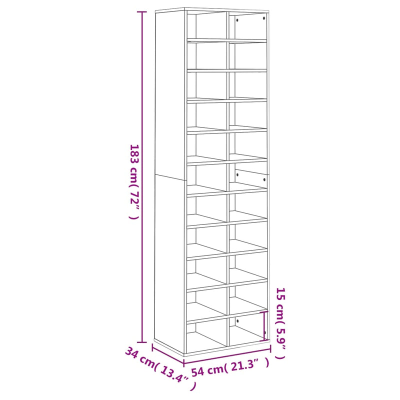 Shoe Cabinet White 54x34x183 cm Engineered Wood