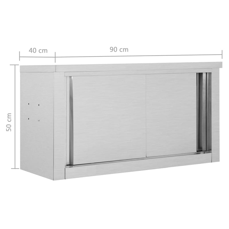 Kitchen Wall Cabinet with Sliding Doors 90x40x50 cm Stainless Steel