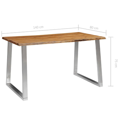 Dining Table 140x80x75 cm Solid Acacia Wood and Stainless Steel