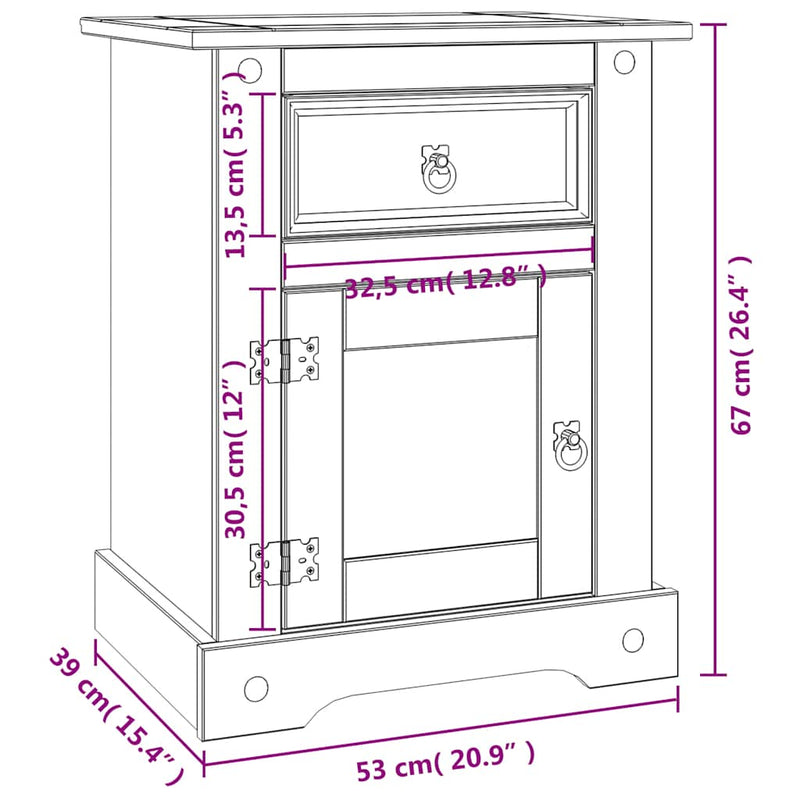 Bedside Cabinet Mexican Pine Corona Range White 53x39x66 cm