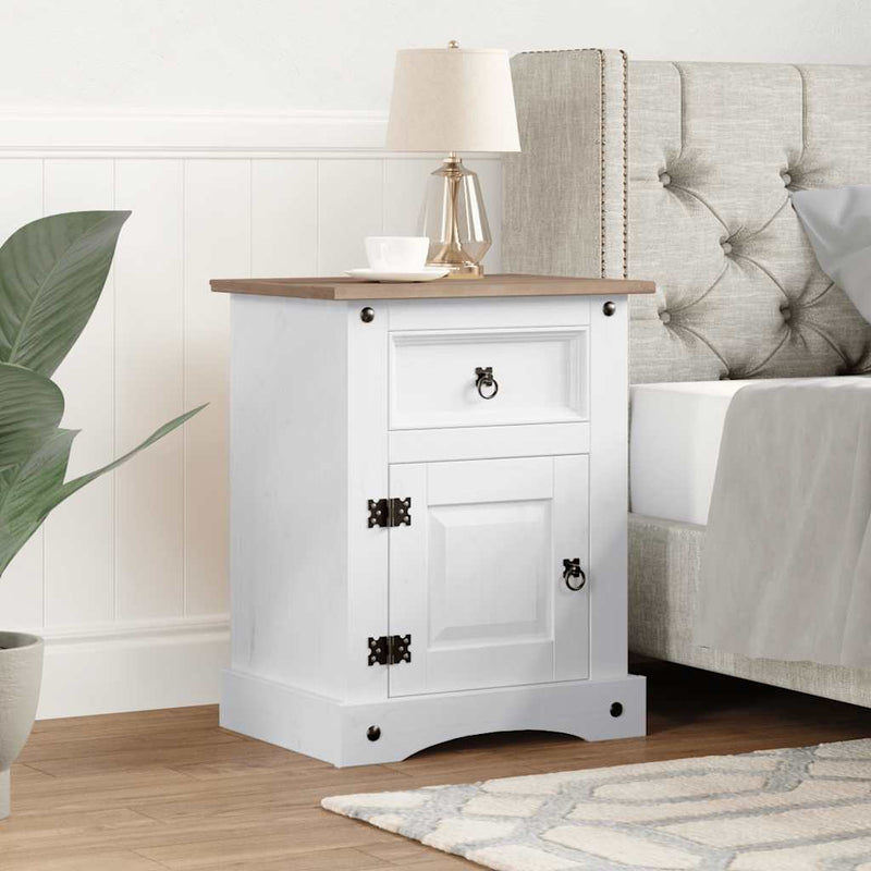 Bedside Cabinet Mexican Pine Corona Range White 53x39x66 cm