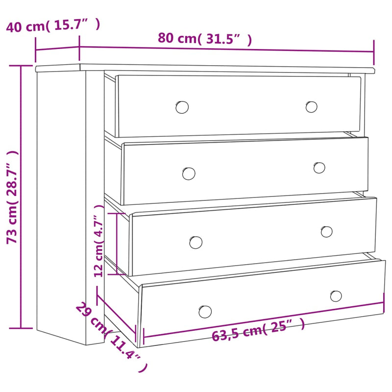 Side Cabinet Grey 80x40x73 cm Pine Panama Range