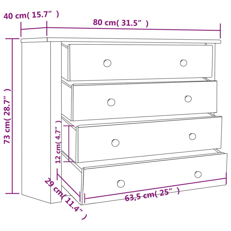 Side Cabinet White 80x40x73 cm Pine Panama Range