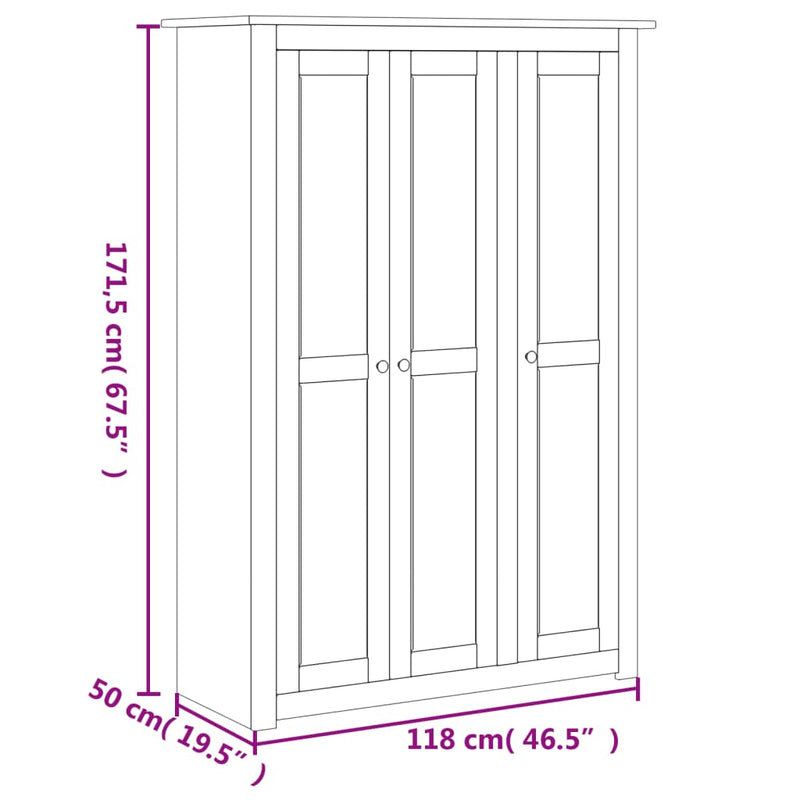 3-Door Wardrobe Grey 118x50x171.5 cm Pine Panama Range