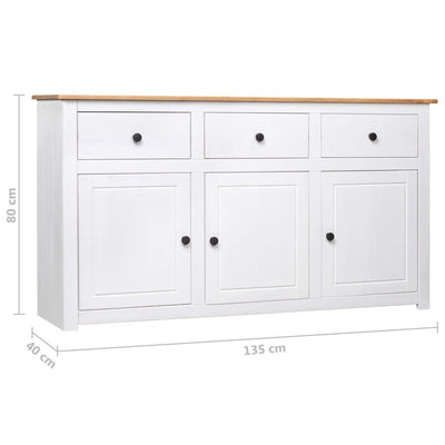 Sideboard White 135x40x80 cm Solid Pinewood Panama Range