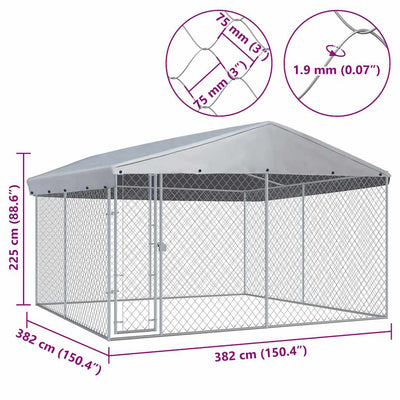 Outdoor Dog Kennel with Roof 382x382x225 cm