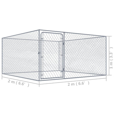 Outdoor Dog Kennel Galvanised Steel 2x2x1 m