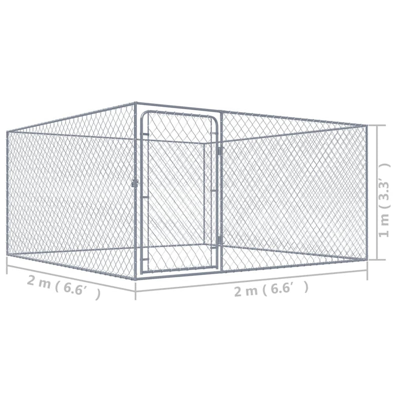 Outdoor Dog Kennel Galvanised Steel 2x2x1 m