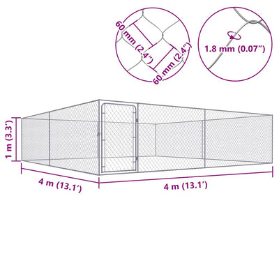 Outdoor Dog Kennel Galvanised Steel 4x4x1 m