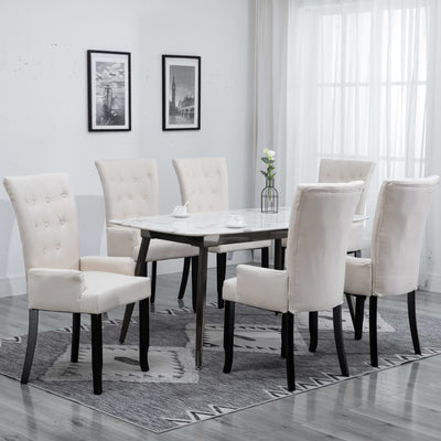 Dining Chairs with Armrests 6 pcs Beige Fabric