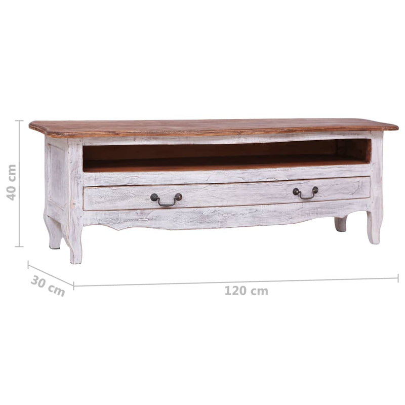 TV Cabinet 120x30x40 cm White Solid Mahogany Wood