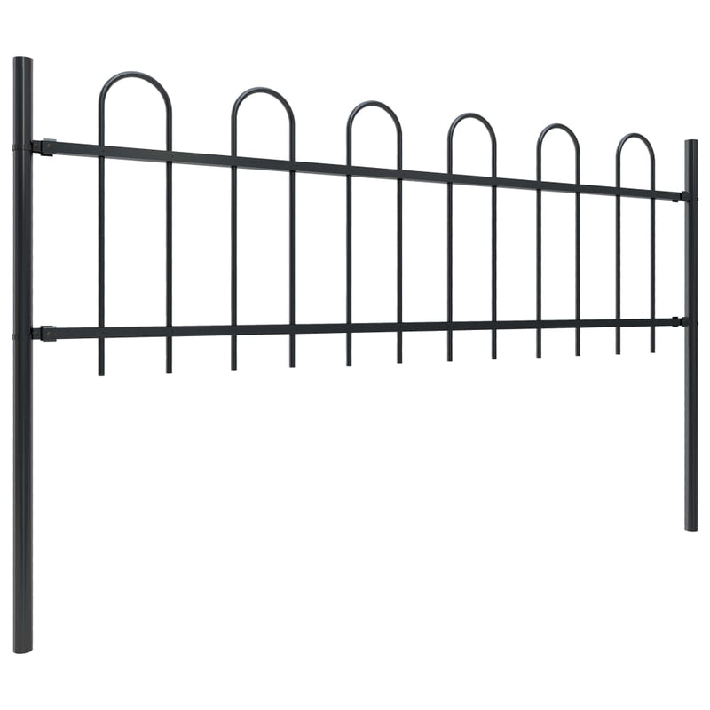 Garden Fence with Hoop Top Steel 3.4 m Black