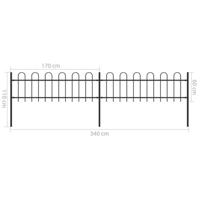 Garden Fence with Hoop Top Steel 3.4 m Black