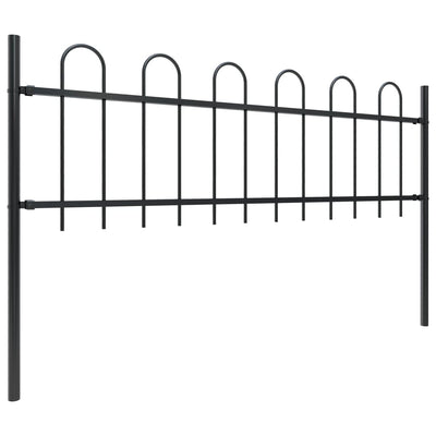 Garden Fence with Hoop Top Steel 6.8 m Black