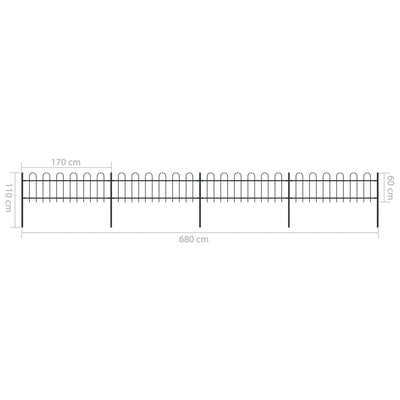 Garden Fence with Hoop Top Steel 6.8 m Black