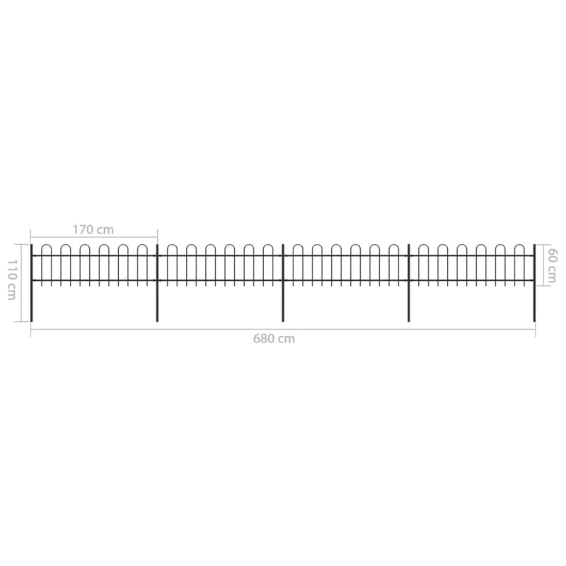 Garden Fence with Hoop Top Steel 6.8 m Black