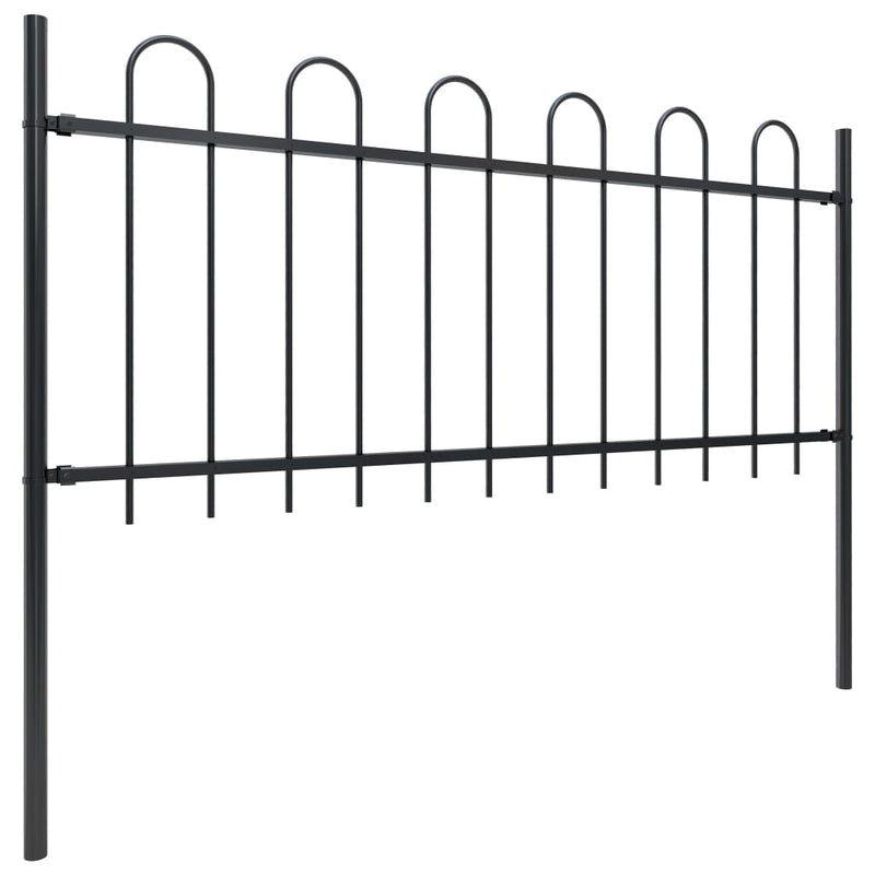 Garden Fence with Hoop Top Steel 5.1 m Black