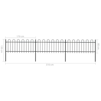 Garden Fence with Hoop Top Steel 5.1 m Black