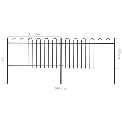 Garden Fence with Hoop Top Steel 3.4 m Black