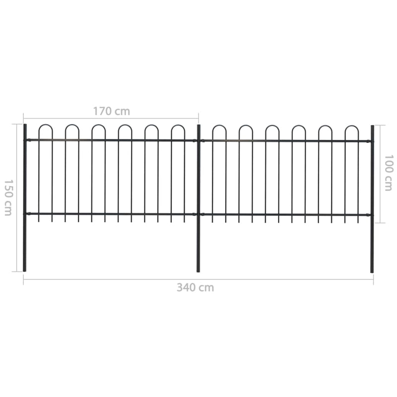 Garden Fence with Hoop Top Steel 3.4 m Black