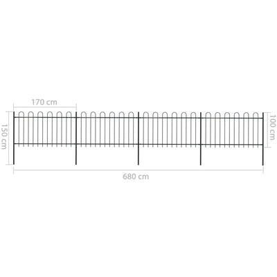 Garden Fence with Hoop Top Steel 6.8 m Black