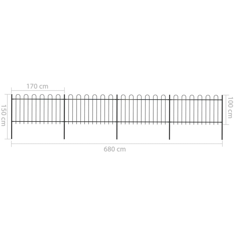 Garden Fence with Hoop Top Steel 6.8 m Black