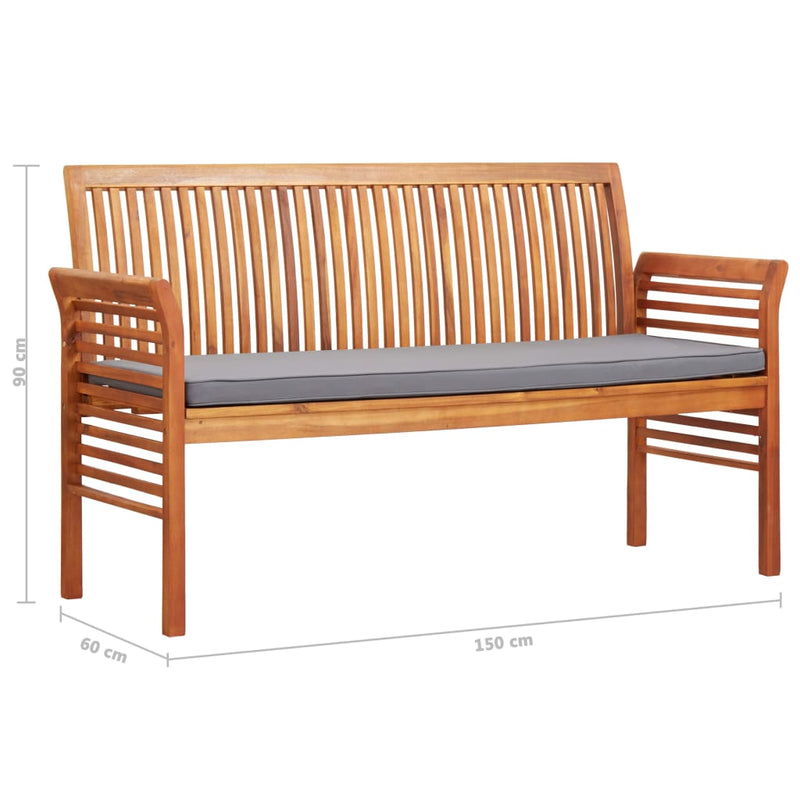 3-Seater Garden Bench with Cushion 150 cm Solid Acacia Wood