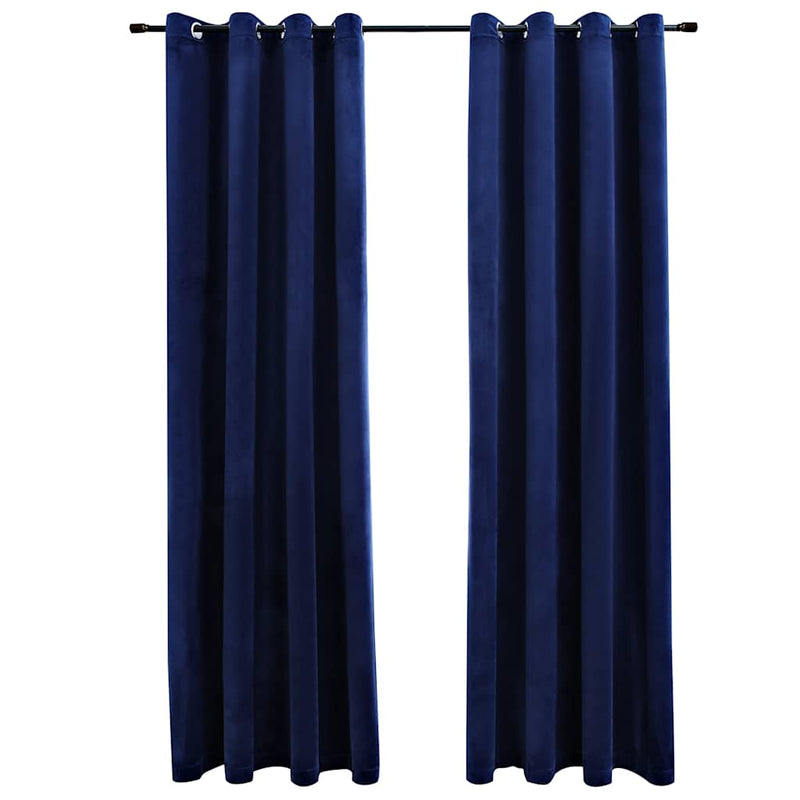 Blackout Curtains with Rings 2 pcs Velvet Dark Blue 140x245 cm