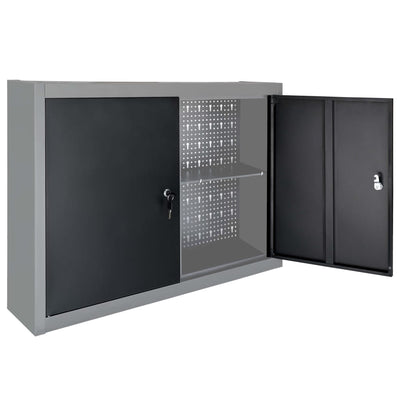 Wall Mounted Tool Cabinet Industrial Style Metal Grey and Black