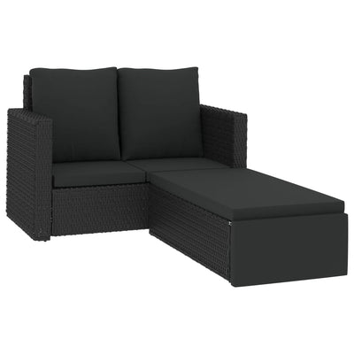 2 Piece Garden Lounge Set with Cushions Poly Rattan Black