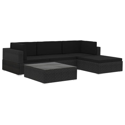 5 Piece Garden Lounge Set with Cushions Poly Rattan Black