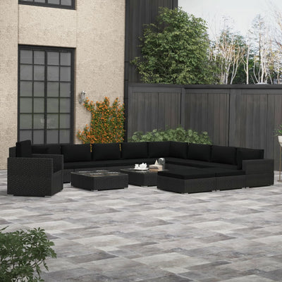 13 Piece Garden Lounge Set with Cushions Poly Rattan Black