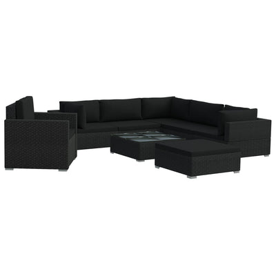 8 Piece Garden Lounge Set with Cushions Poly Rattan Black