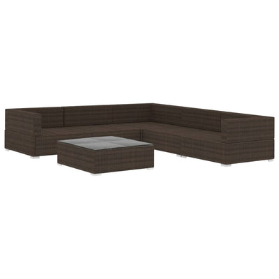 6 Piece Garden Lounge Set with Cushions Poly Rattan Brown