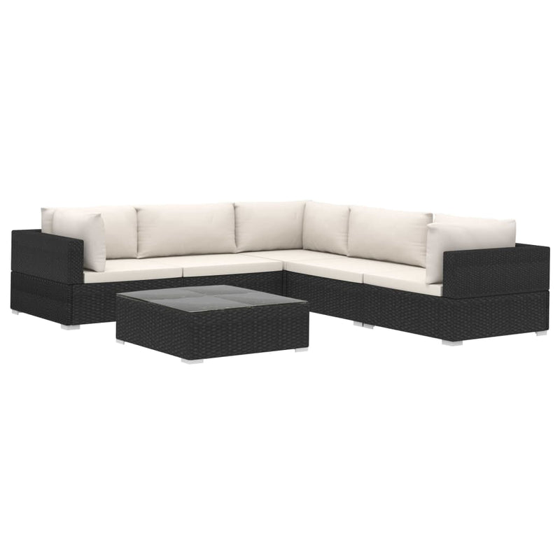 6 Piece Garden Lounge Set with Cushions Poly Rattan Black