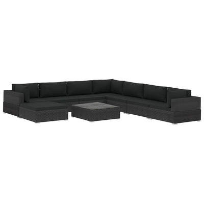 9 Piece Garden Lounge Set with Cushions Poly Rattan Black