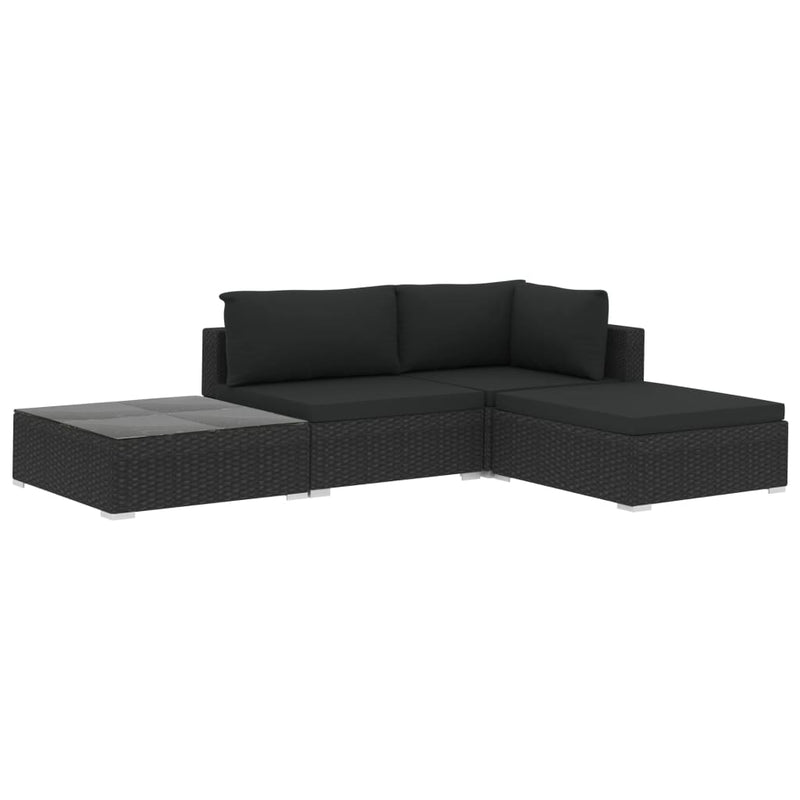 4 Piece Garden Lounge Set with Cushions Poly Rattan Black