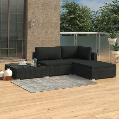 4 Piece Garden Lounge Set with Cushions Poly Rattan Black