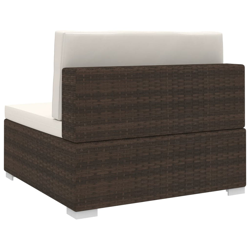 Sectional Middle Seat 1 pc with Cushions Poly Rattan Brown