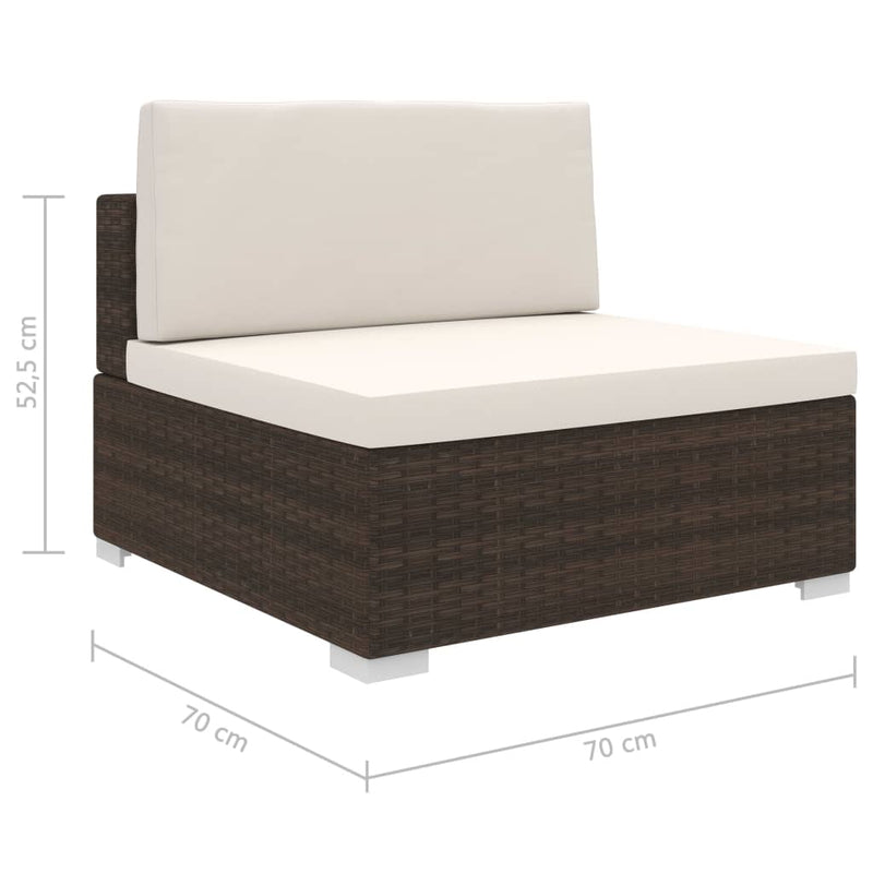 Sectional Middle Seat 1 pc with Cushions Poly Rattan Brown