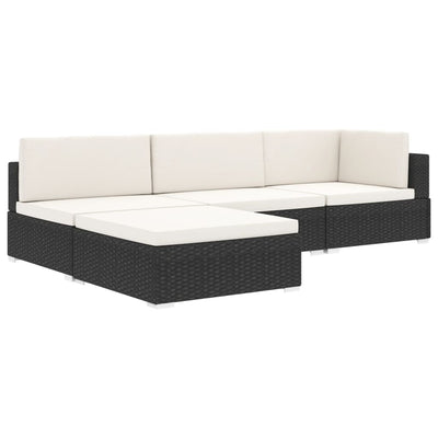 Sectional Footrest 1 pc with Cushion Poly Rattan Black