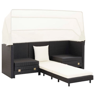 Extendable 3-Seater Sofa Bed with Roof Poly Rattan Black